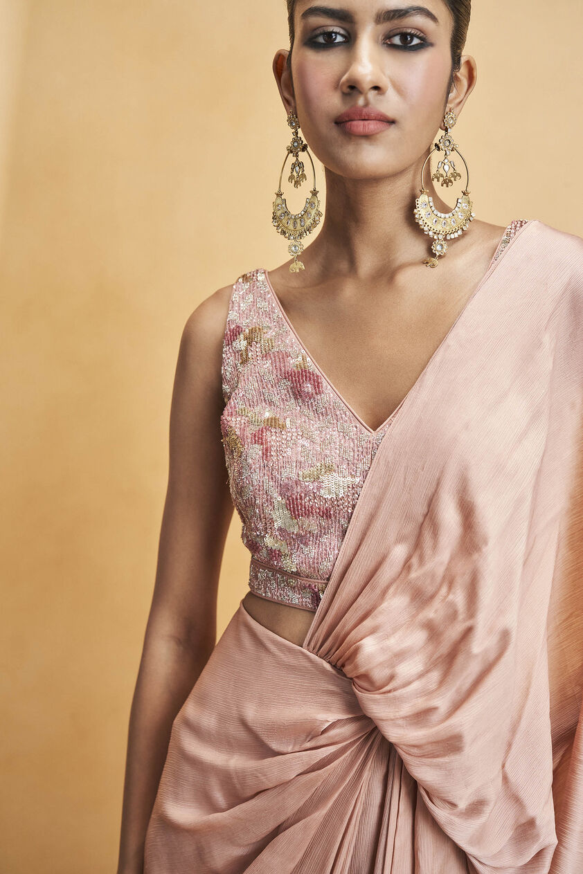 Ava Embroidered Saree Set - Old Rose, Old Rose, image 6